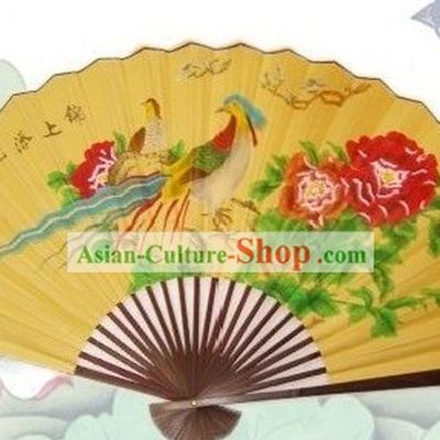 65 Inches Chinese Traditional Handmade Hanging Silk Decoration Fan - Peacock Pair