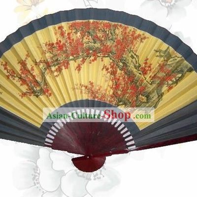 Hand Painted Plum Blossom Large Standing Wall Fan