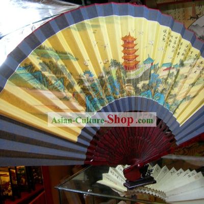 Chinese Large Wall Hanging Fan - Ancient Tower