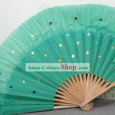 Chinese Bamboo Handle Pure Silk Dance Fans with Sequins