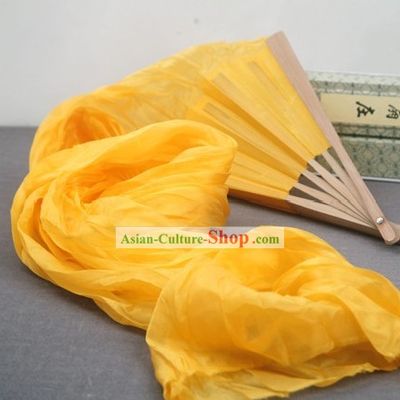 59 Inch Long Pure Silk Yellow Dance Fan
