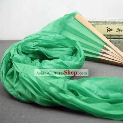 59 Inch Long Pure Silk Green Dance Ribbon Fan