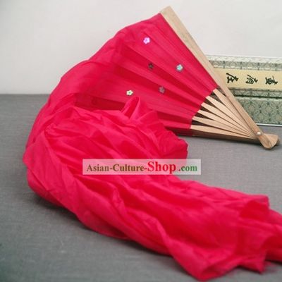 59 Inch Long Pure Silk Red Dance Ribbon Fan