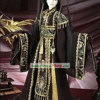 Chinese Traditional Emperor Costume and Hat Complete Set