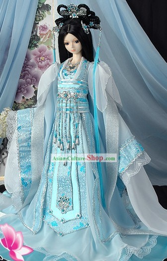 Supreme Chinese Ancient Romantic Blue Princess Clothing Complete Set
