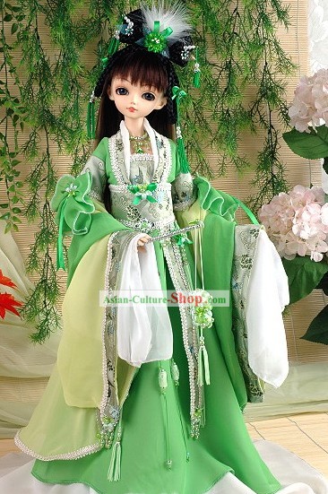 Ancient Green Princess Costume and Hair Decoration Complete Set