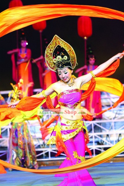 China Ancient Ribbon Dancing Costumes Complete Set