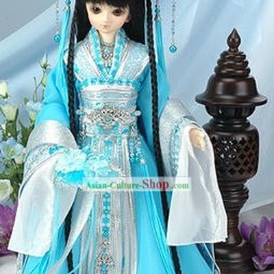 Chinese Gorgeous Light Blue Princess Costumes Complete Set