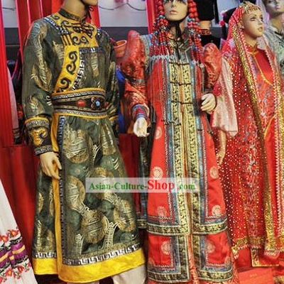 Festival Celebration Chinese Mongolian Dress and Hat Complete Set for Women
