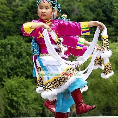 Chinese Traditional Tibetan Kids Dance Costumes Complete Set