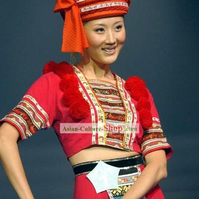 Chinese Lucky Red Bai Minority Classic Costume and Hat For Women