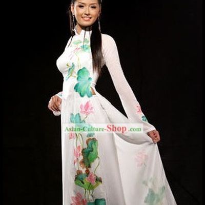 Vietnam Classic White Lotus Costume and Hat Set