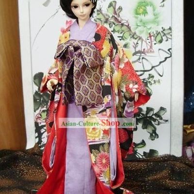 Traditional Japanese Peony Kimono Clothes for Women