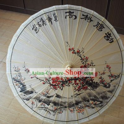 Traditional Chinese Hand Painting Beach, Rain and Sun Umbrella - Plum Blossom