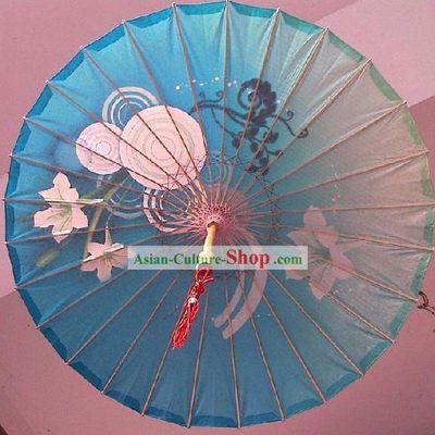 Chinese Traditional Hand Made Blue Flower Umbrella