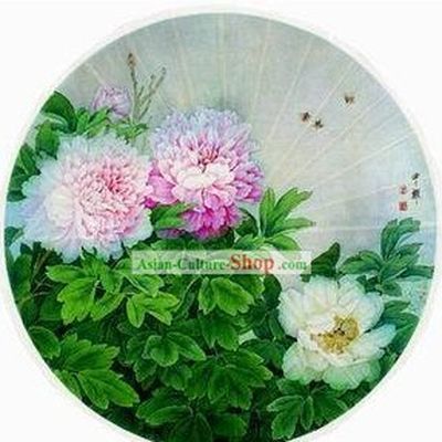 Large 40 Inch Chinese Hand Made Peony Painting Umbrella
