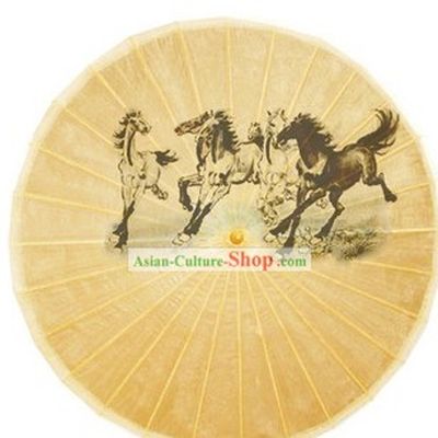 Chinese Hand Made Horse Painting Paper Umbrella