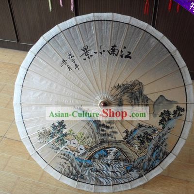 Traditional Chinese Hand Beach, Rain and Sun Umbrella - Oil Painting