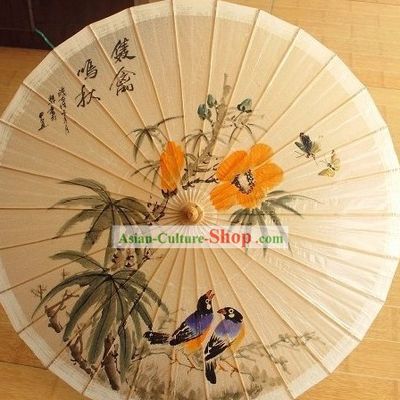 Chinese Painted Birds Paper Umbrellas
