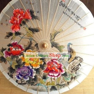 Chinese Hand Painted Mandarin Duck and Peony Umbrella