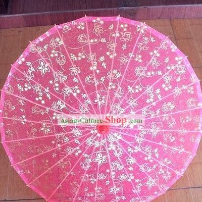 Chinese Handmade Transparent Pink Silk Dance Umbrella