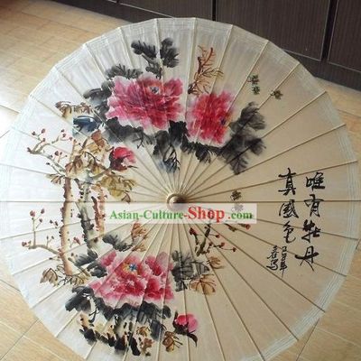 Chinese Hand Made and Painted Large Peony Painting Dance Umbrella
