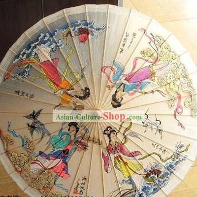 Chinese Ancient Palace Hand Painted Four Beauties Painting Umbrella