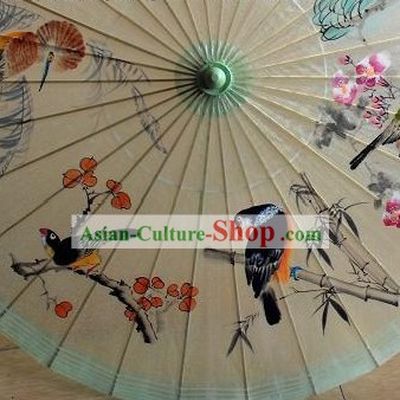 Chinese Ancient Palace Hand Painted Birds Painting Umbrella