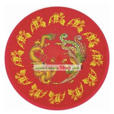 40 Inch Large Chinese Traditional Phoenix and Dragon Wedding Umbrella
