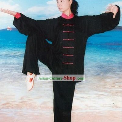 Chinese Traditional Black Silk Tai Chi Uniform