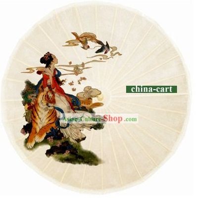 Chinese Hand Made and Painted Beauty and Tiger Umbrella