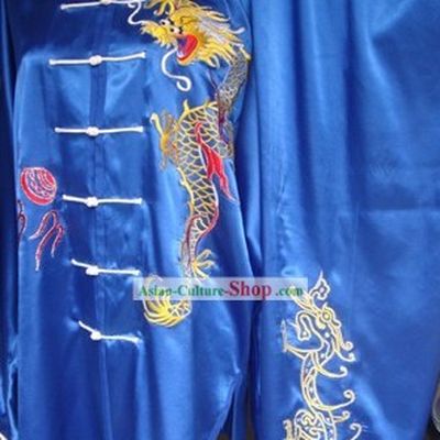 China Martial Arts Tai Chi Embroidered Dragon Blouse and Pants Complete Set
