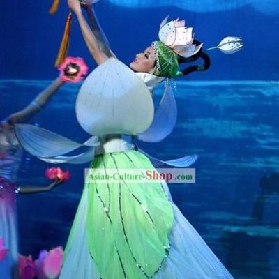 Chinese Traditional Lotus Dance Costume Complete Set