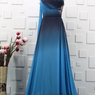 Chinese White to Blue Color Transition Modern Wedding Robe for Women