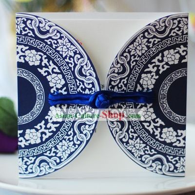 Supreme Hand Made Blue and White Porcelain Chinese Wedding Invitation Cards 20 Pieces Set