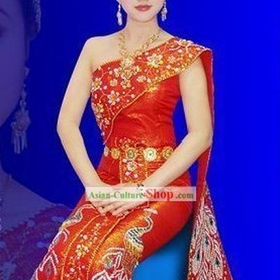 Traditional Thai Wedding Peacock Dress Complete Set