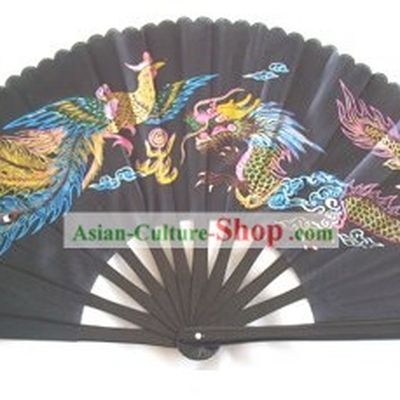 Chinese Traditional Black Phoenix and Dragon Kung Fu Dance Fan
