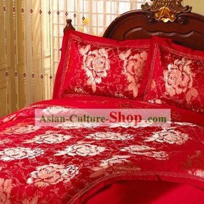 Chinese Lucky Red Qulit Cover and Sheet Cover Wedding Bed Set
