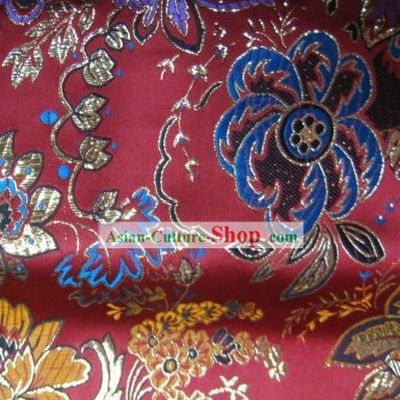 Chinese Silk Fabric with Golden Flowers