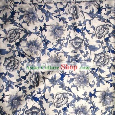 100 Percent Pure White and Blue Procelain Silk Fabric