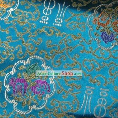 Light Blue Lucky Fu and Flower Silk Fabrics