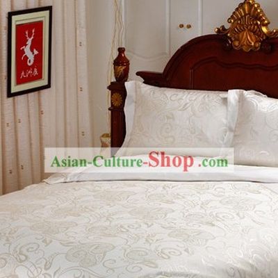 Traditional Wedding Chinese Cotton White Bedspreads Set
