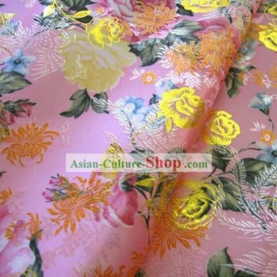Pink Flower Brocade Fabric