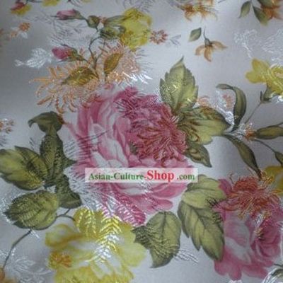 White Phoenix Flower Brocade Fabric