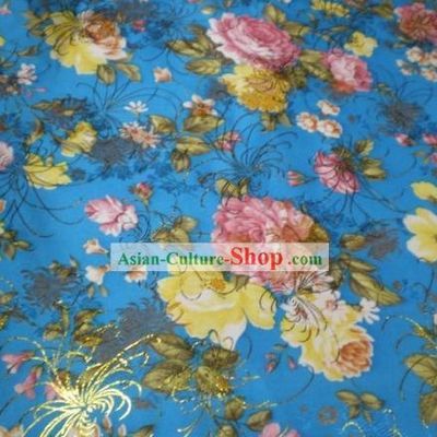 Blue Flower Brocade Fabric