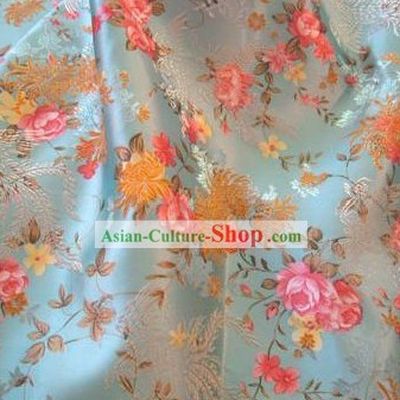 Light Blue Flower Phoenix Brocade Fabric