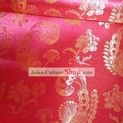 Red Peacock Brocade Fabric
