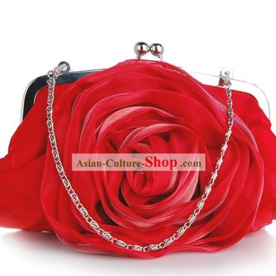 Red Rose Chinese Wedding Silk Brocade Handbags