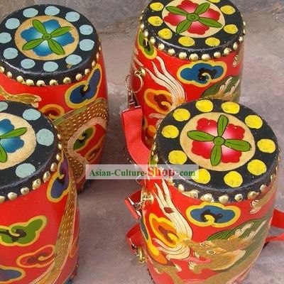 Traditional Chinese Wood Handmade Flower Drum Mini Dragon Drum Kit Chinese Drum for Dancing