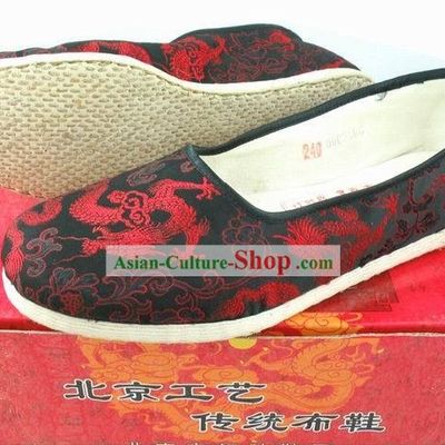Kung Fu Red and Black Dragon Shoes for Men